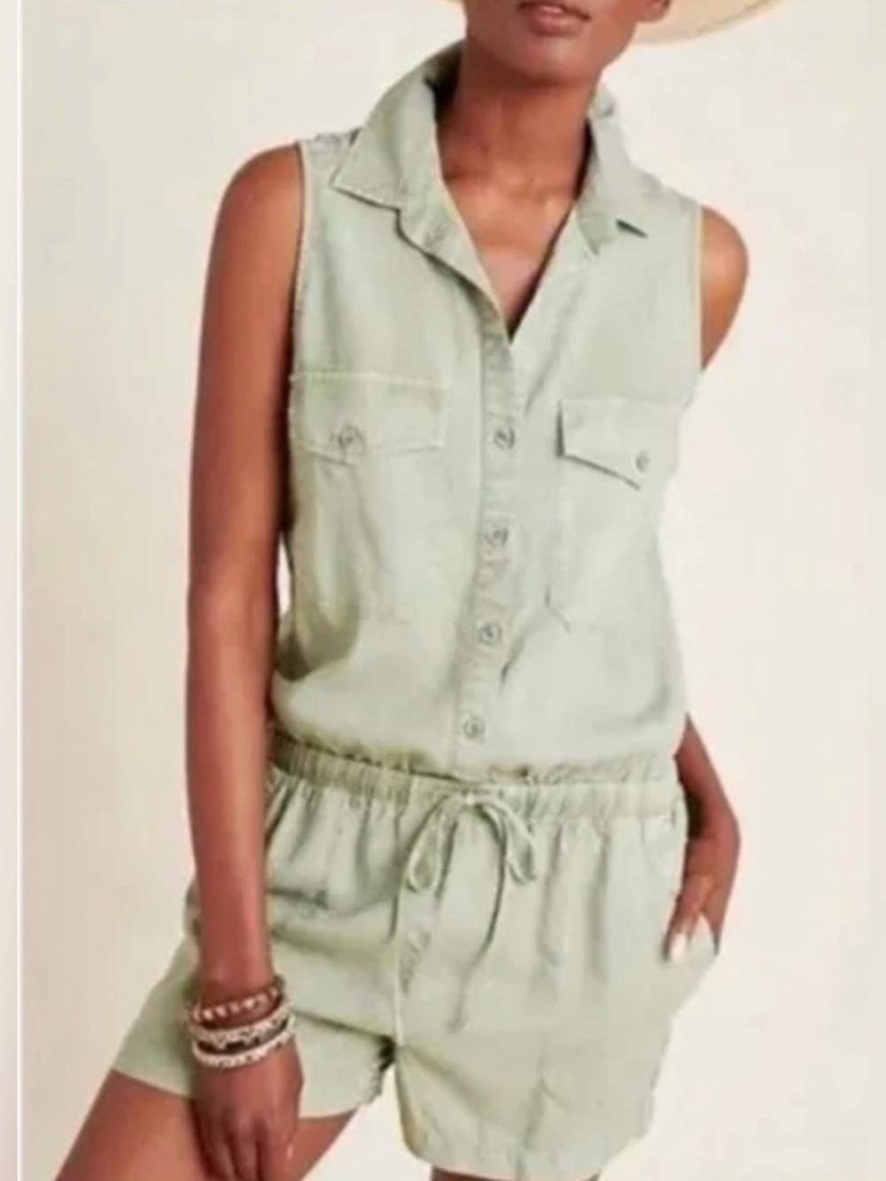Anthropologie Cloth & Stone Bette Sleeveless Utility Romper Green Women’s Medium